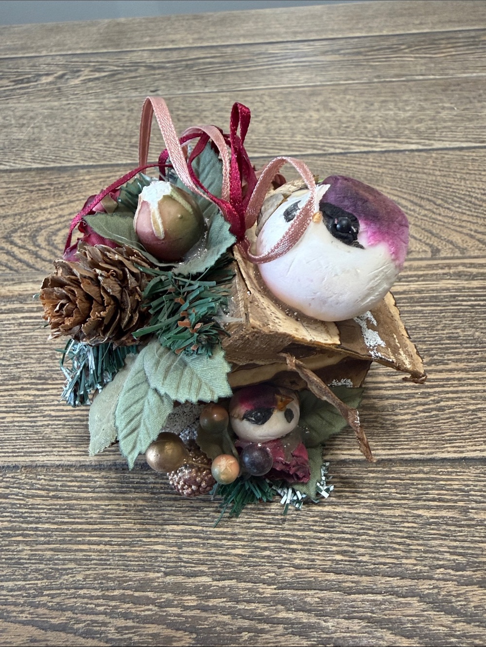 Vintage Holiday‎ Birdhouse Ornament Cluster with Pinecones Gorgeous! Classic!